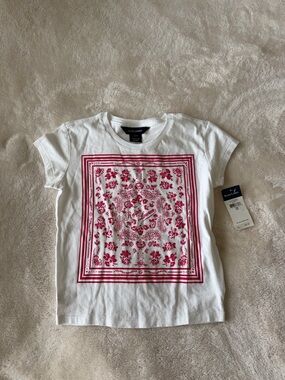 Ralph Lauren White Tee with Pink Stripe Accent